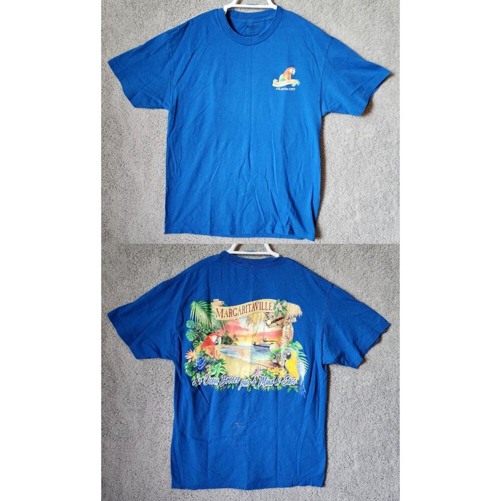 Margaritaville Blue Atlantic City Parrot Graphic T Shirt Large 100% Cotton